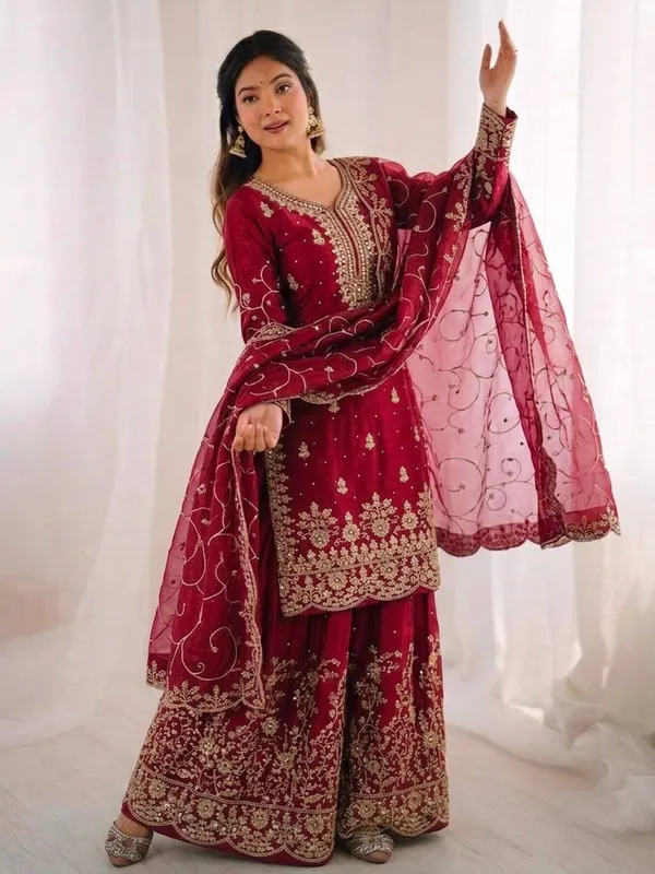 Maroon_Embroidered_Sharara_Suit_Set_for_Women