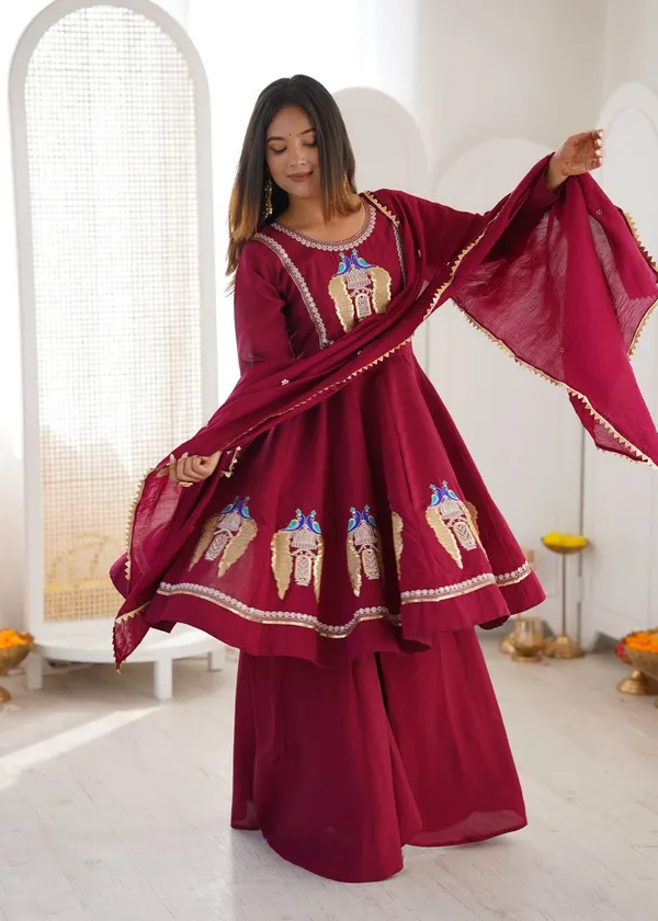 Maroon_Embroidered_Anarkali_Suit_Set_For_Women
