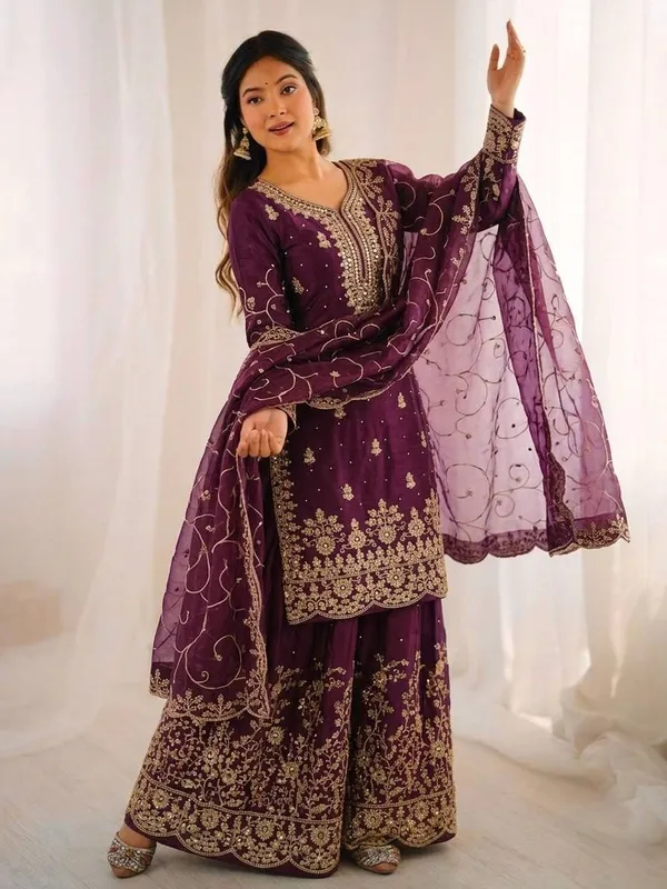 Purple_Embroidered_Sharara_Suit_Set_For_Women
