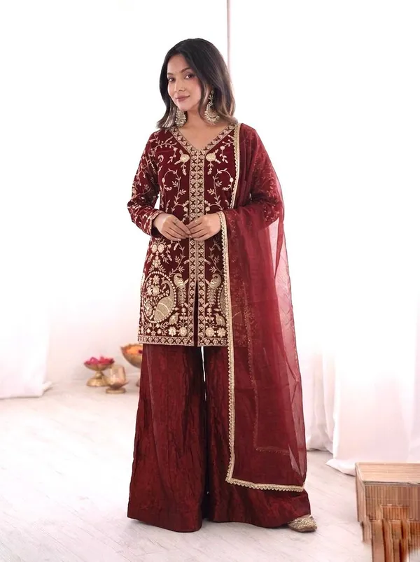 Maroon_Embroidered_Ethnic_Sharara_Suit_Set_for_Women