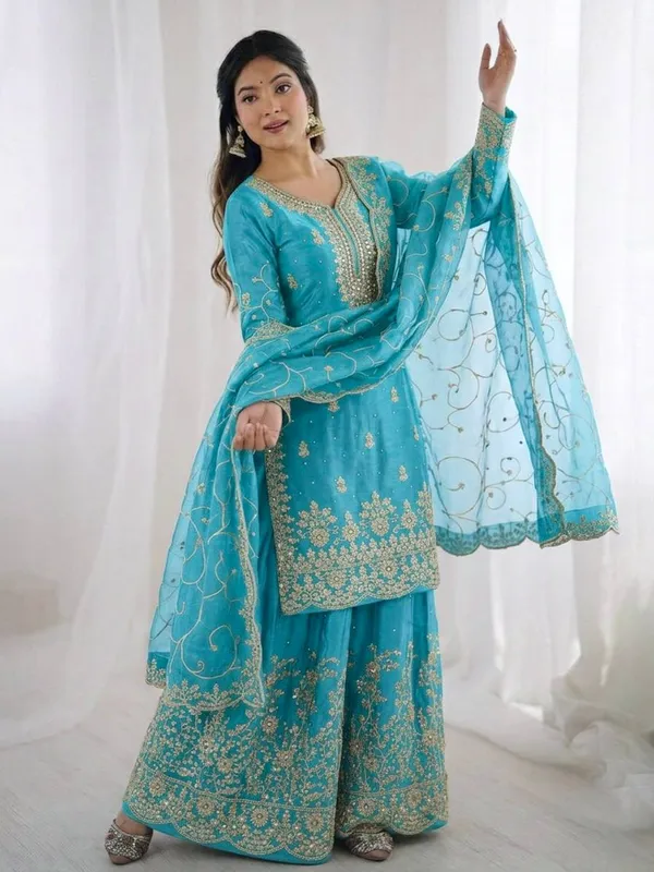 Teal_Embroidered_Straight_Sharara_Set_for_Women