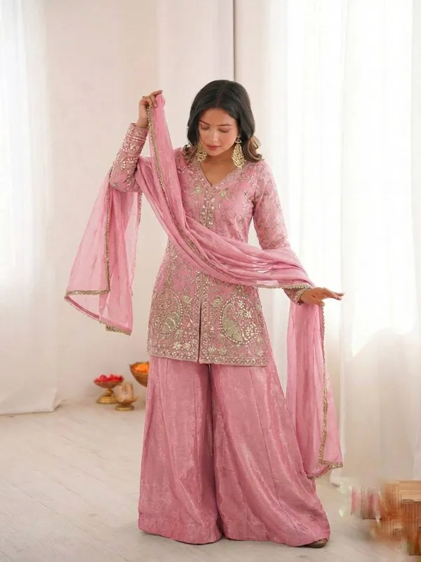 Pink_Embroidered_Sharara_Set_For_Women
