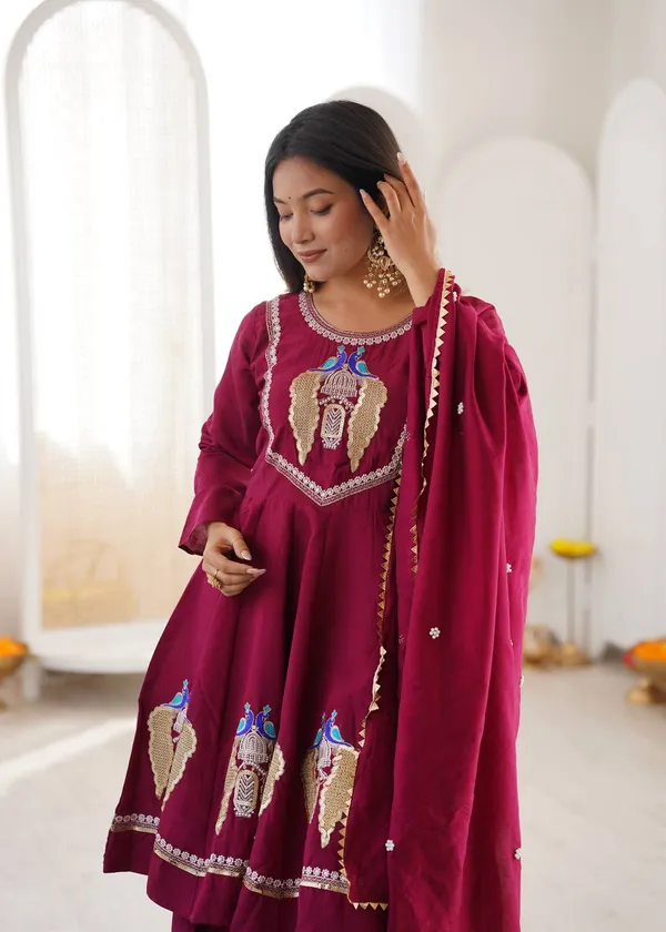 Maroon_Embroidered_Anarkali_Suit_Set_For_Women