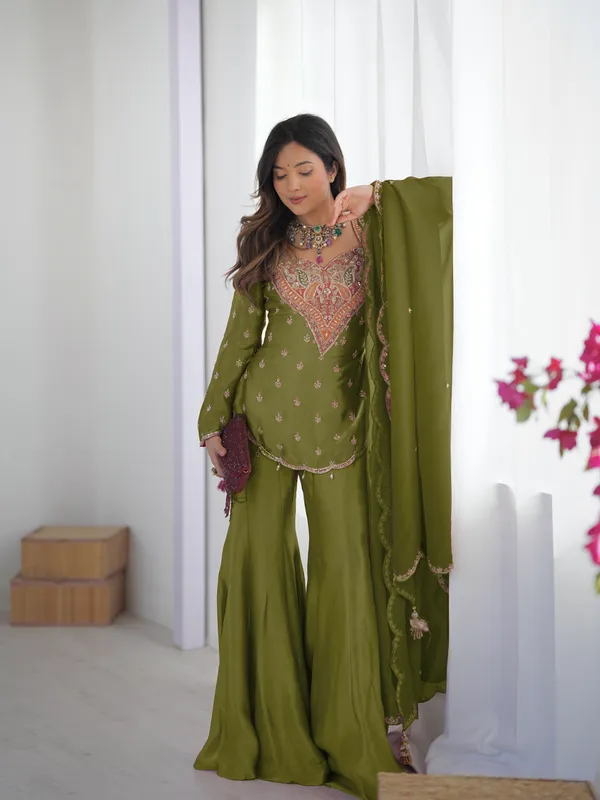 Olive_Embroidered_Sharara_Suit_Set_for_Women