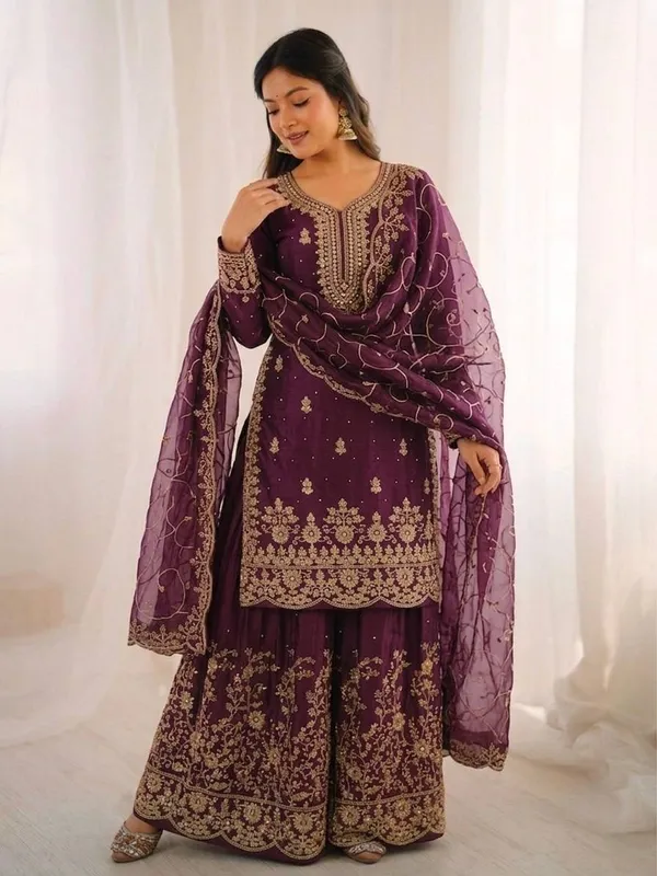 Purple_Embroidered_Sharara_Suit_Set_For_Women