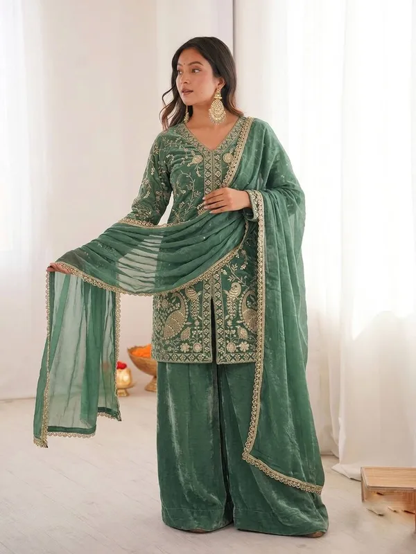 Green_Velvet_Embroidered_Sharara_Suit_Set_for_Women
