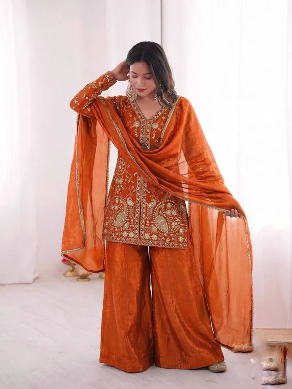 Orange_Embroidered_Sharara_Set_For_Women