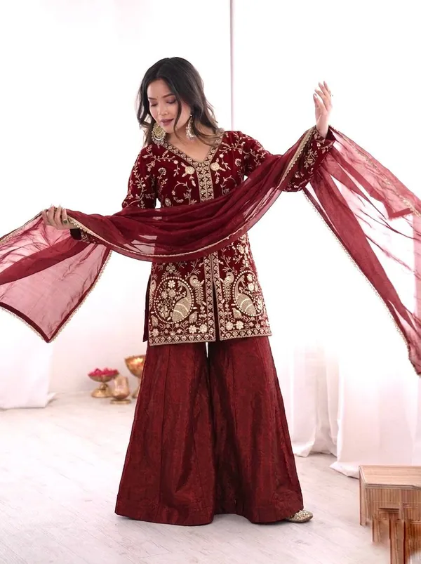 Maroon_Embroidered_Ethnic_Sharara_Suit_Set_for_Women