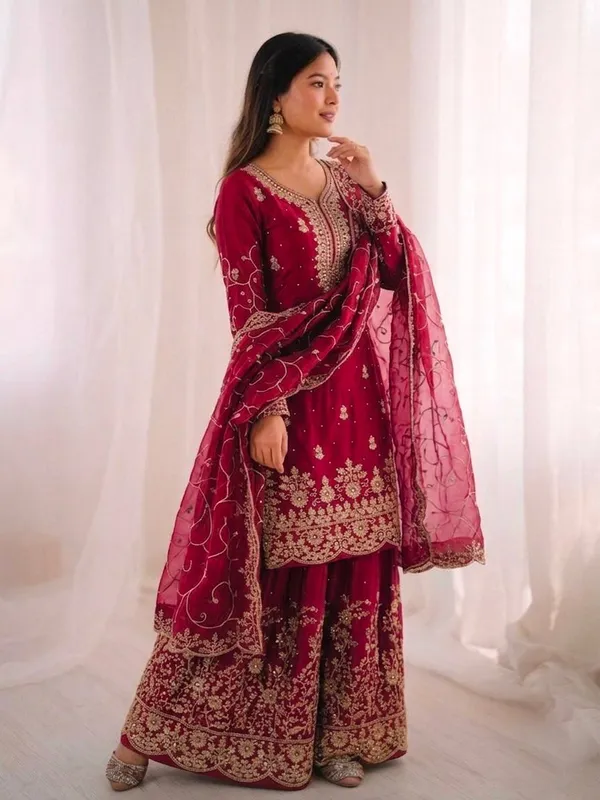 Maroon_Embroidered_Sharara_Suit_Set_for_Women