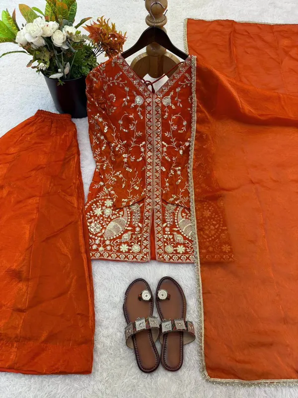 Orange_Embroidered_Sharara_Set_For_Women