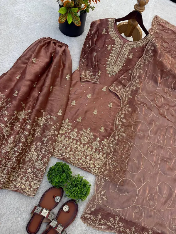 Brown_Embroidered_Sharara_Set_With_Dupatta_For_Women