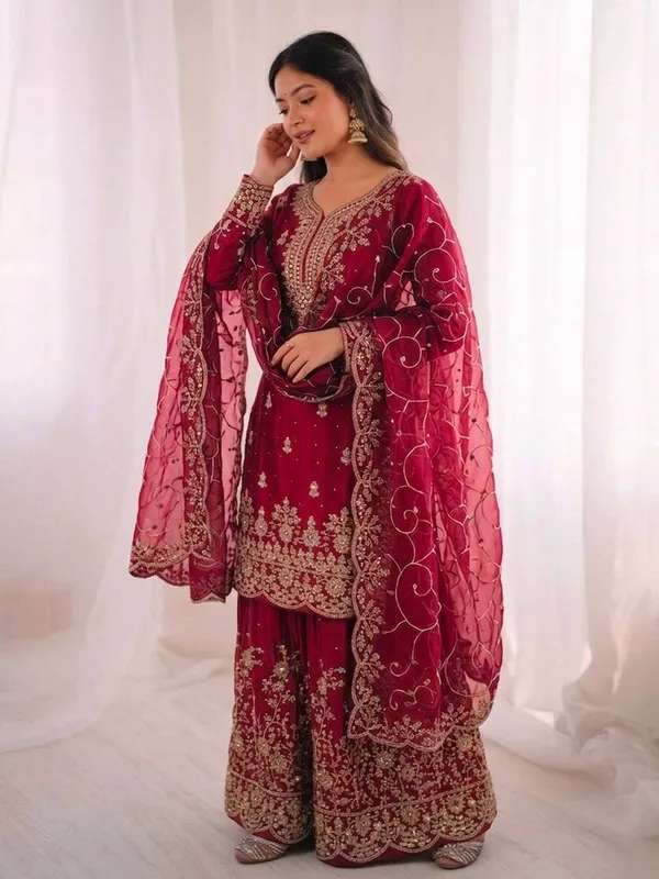 Maroon_Embroidered_Sharara_Suit_Set_for_Women