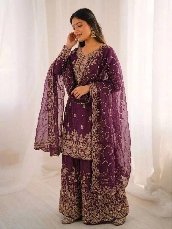Purple_Embroidered_Sharara_Suit_Set_For_Women