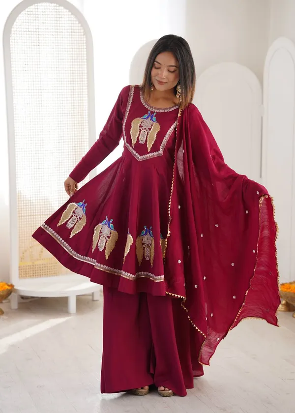 Maroon_Embroidered_Anarkali_Suit_Set_For_Women