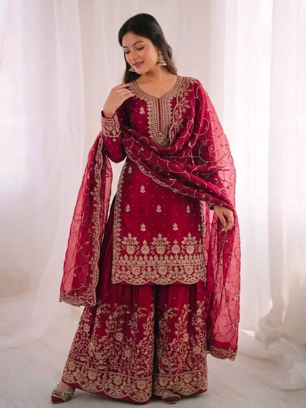 Maroon_Embroidered_Sharara_Suit_Set_for_Women