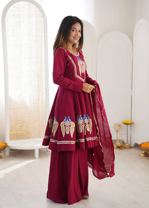 Maroon_Embroidered_Anarkali_Suit_Set_For_Women
