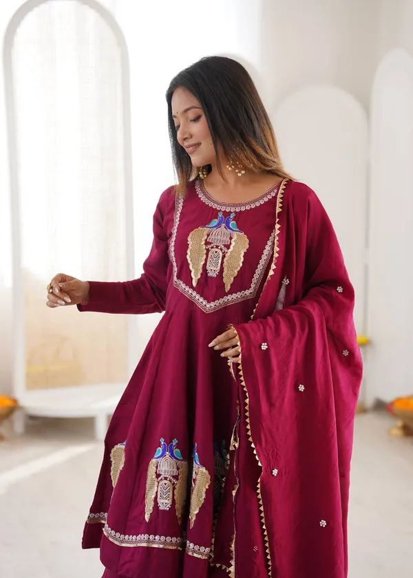 Maroon_Embroidered_Anarkali_Suit_Set_For_Women
