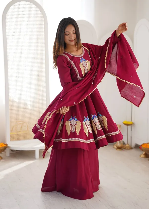Maroon_Embroidered_Anarkali_Suit_Set_For_Women