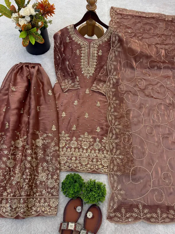 Brown_Embroidered_Sharara_Set_With_Dupatta_For_Women