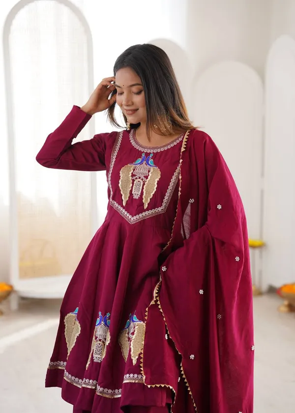 Maroon_Embroidered_Anarkali_Suit_Set_For_Women