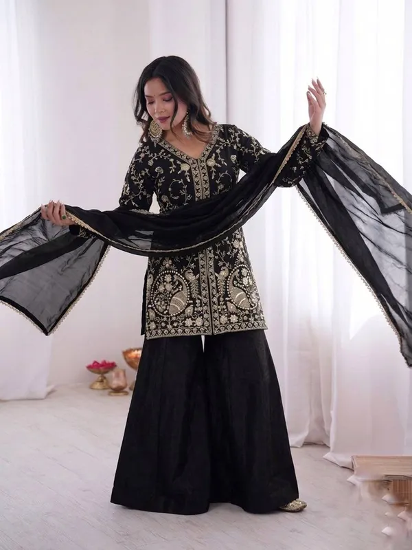 Black_Embroidered_Sharara_Suit_Set_For_Women