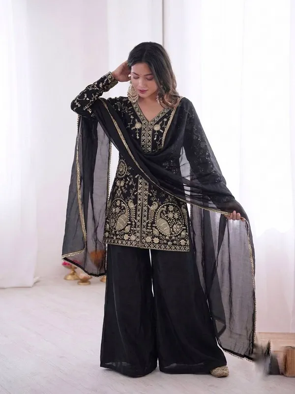 Black_Embroidered_Sharara_Suit_Set_For_Women
