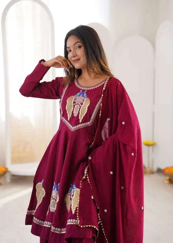 Maroon_Embroidered_Anarkali_Suit_Set_For_Women