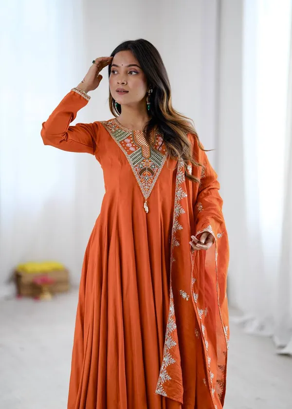 Orange_Embroidered_Anarkali_Suit_Set_for_Women