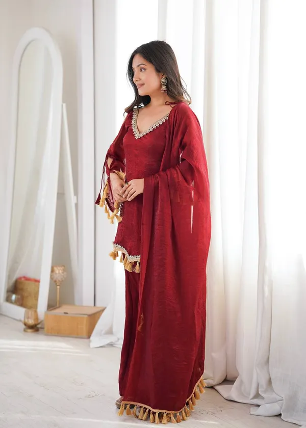 Maroon_Embellished_Kurta_Palazzo_Set_For_Women