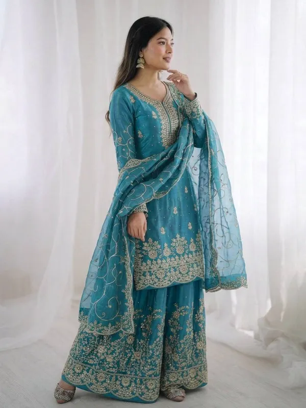 Teal_Embroidered_Straight_Sharara_Set_for_Women