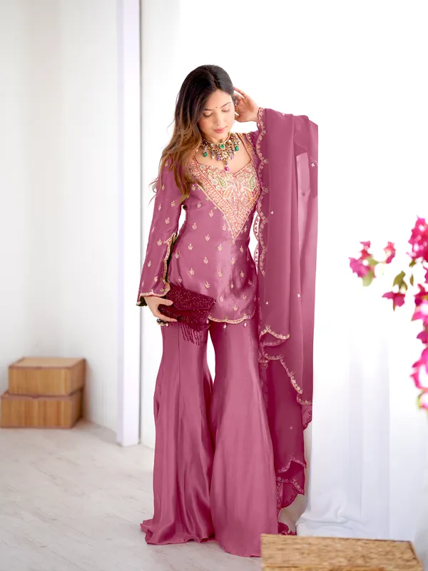 Pink_Embroidered_Sharara_Suit_Set_for_Women
