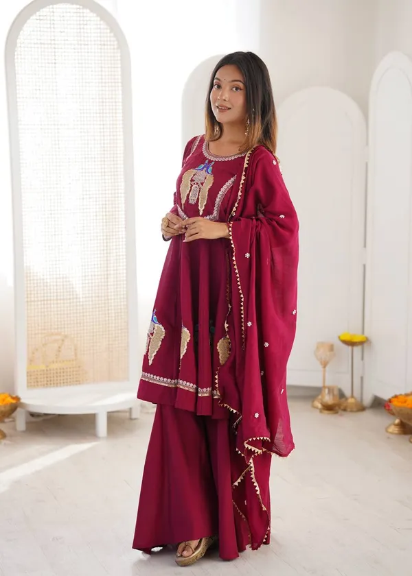 Maroon_Embroidered_Anarkali_Suit_Set_For_Women