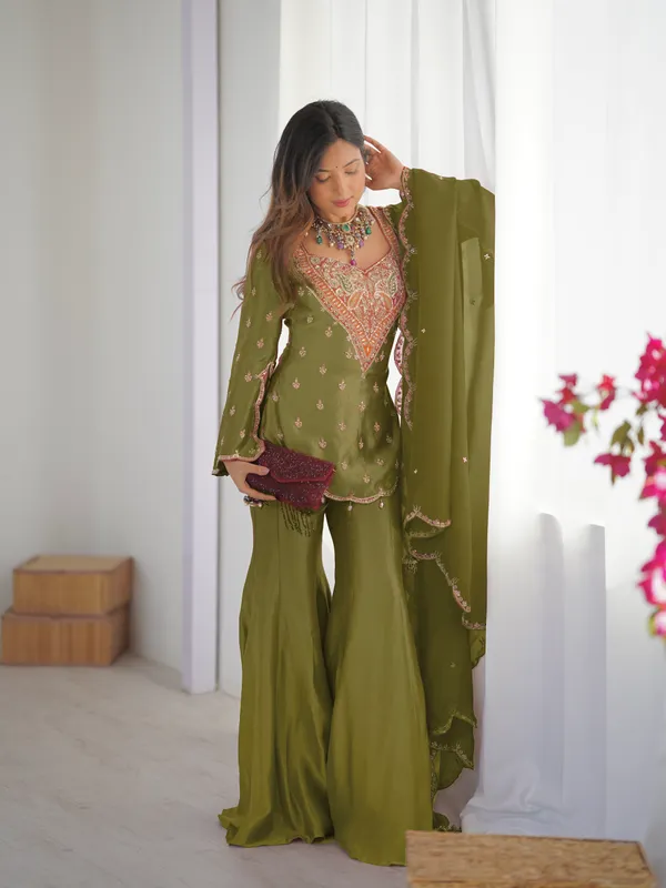 Olive_Embroidered_Sharara_Suit_Set_for_Women