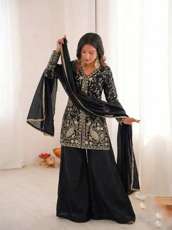 Black_Embroidered_Sharara_Suit_Set_For_Women
