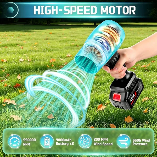 NextTech_Black_48V_Cordless_Handheld_Leaf_Blower_-_Lightweight_Battery_Powered_Blower_for_Garden,_Yard,_Patio_&_Outdoor_Cleaning