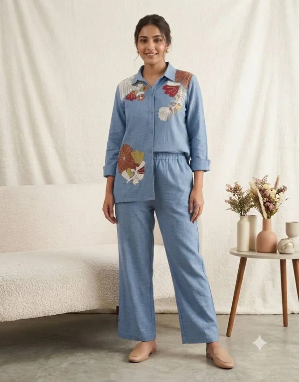 Blue_Textured_Embroidered_Kurta_Set_for_Women