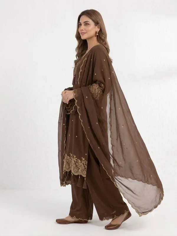 Brown_Embroidered_Kurta_Set_With_Dupatta_for_Women