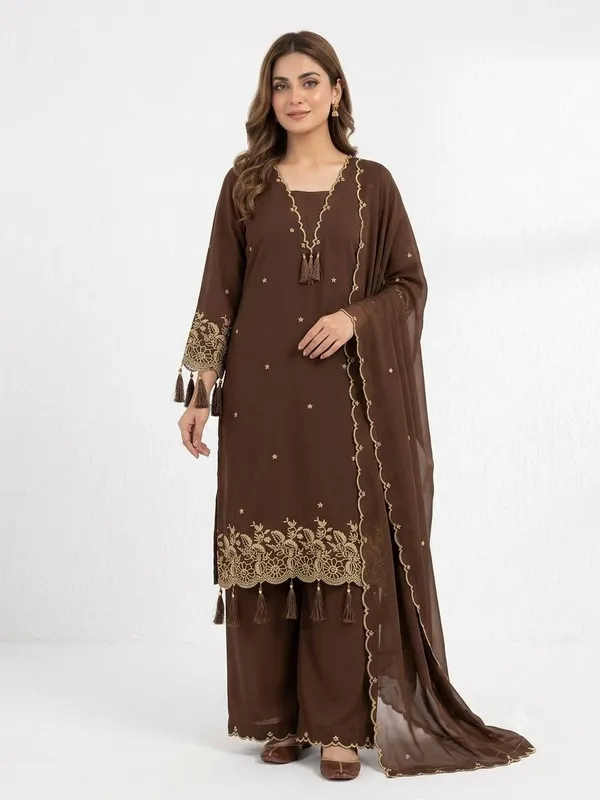 Brown_Embroidered_Kurta_Set_With_Dupatta_for_Women