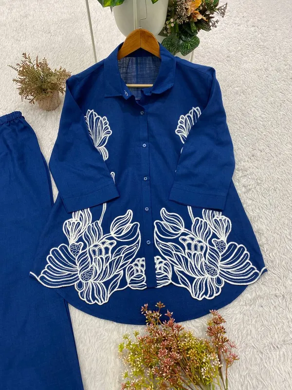 Women’s_Royal_Blue_Embroidered_Kurta_Pant_Set_|_Shirt_Style_Kurti_with_Straight_Pants