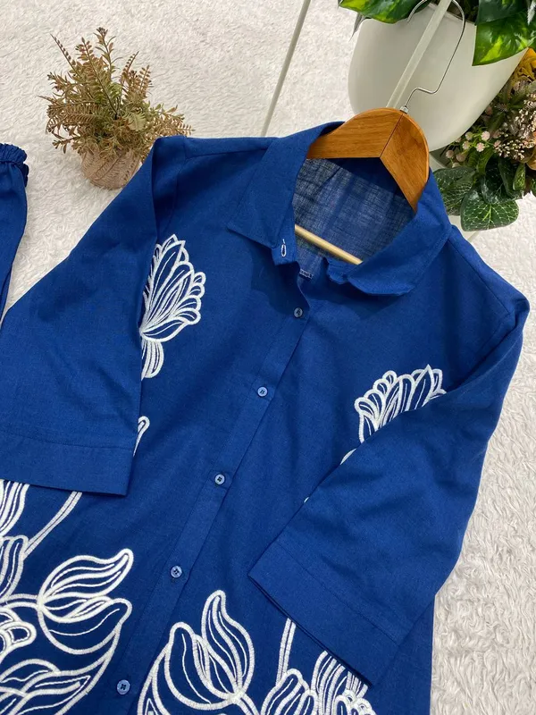 Women’s_Royal_Blue_Embroidered_Kurta_Pant_Set_|_Shirt_Style_Kurti_with_Straight_Pants