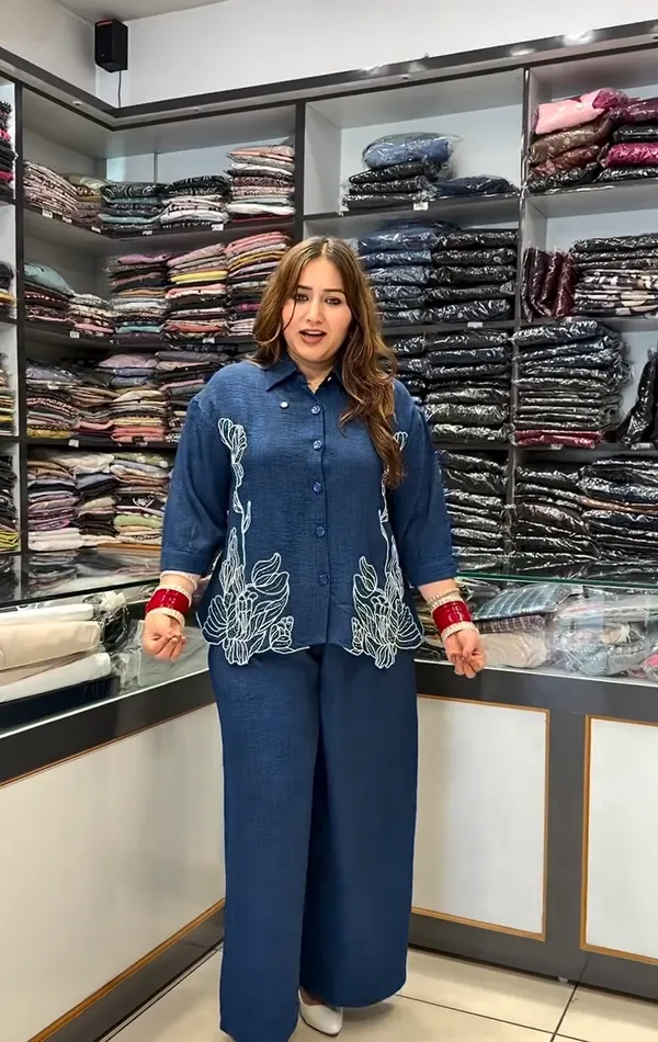 Women’s_Royal_Blue_Embroidered_Kurta_Pant_Set_|_Shirt_Style_Kurti_with_Straight_Pants