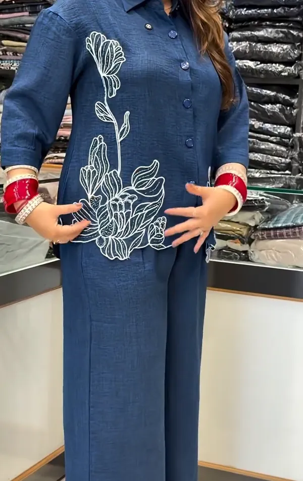 Women’s_Royal_Blue_Embroidered_Kurta_Pant_Set_|_Shirt_Style_Kurti_with_Straight_Pants