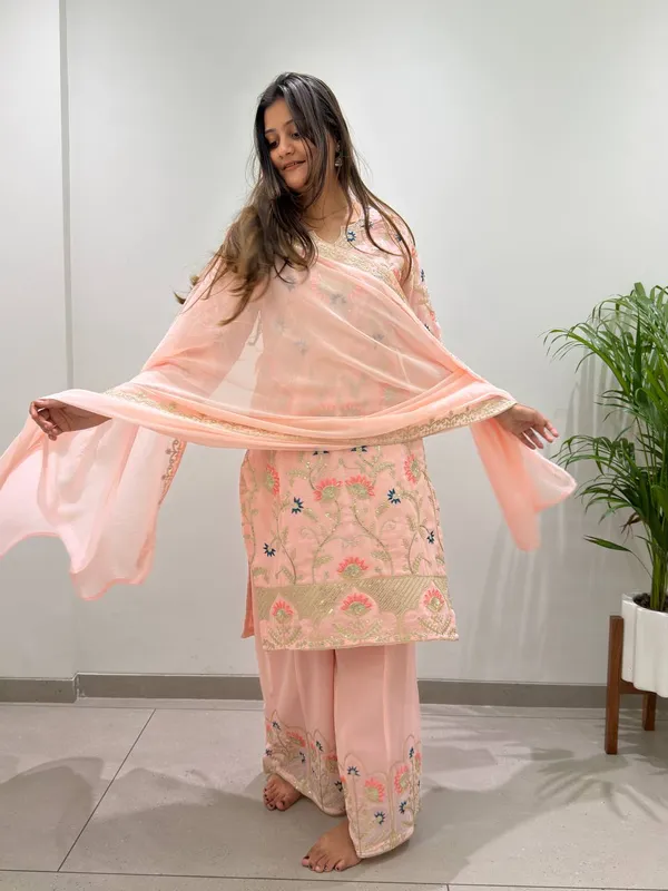Peach_Embroidered_Three_Piece_Kurta_Set_For_Women