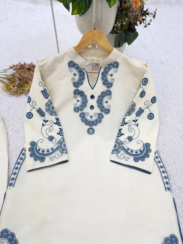 Cream_Cotton_Straight_Paisley_Embroidered_Kurta_Palazzo_Set_For_Women