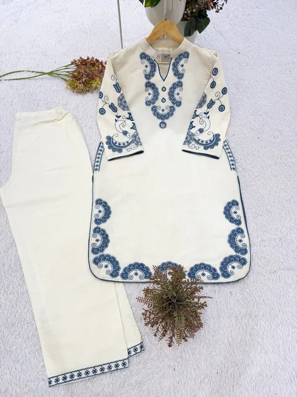 Cream_Cotton_Straight_Paisley_Embroidered_Kurta_Palazzo_Set_For_Women