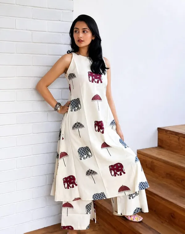 Cream_Rayon_Sleeveless_Elephant_&_Umbrella_Print_Maxi_Dress_For_Women