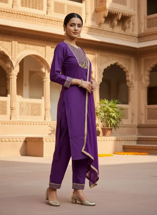 Purple_Embroidered_Ethnic_Suit_Set_For_Women