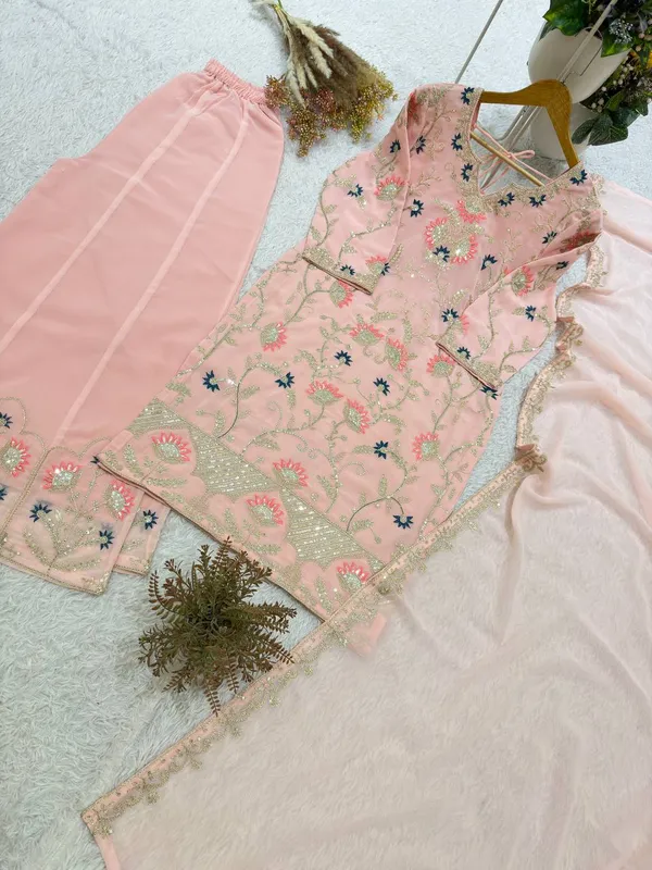 Peach_Embroidered_Three_Piece_Kurta_Set_For_Women