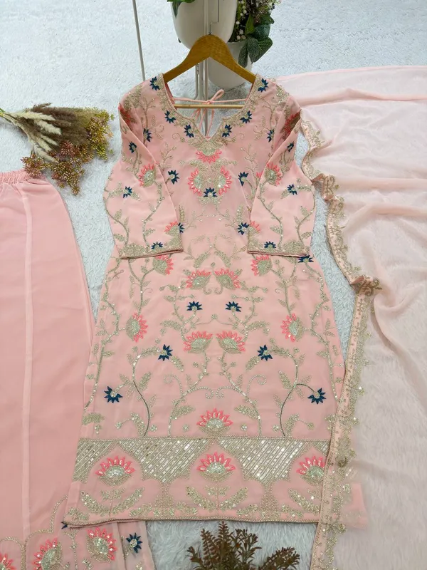 Peach_Embroidered_Three_Piece_Kurta_Set_For_Women