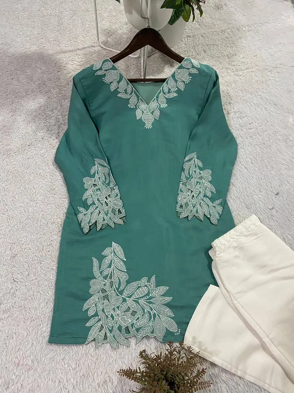 Teal_Green_Cotton_Straight_Embroidered_Kurta_Pant_Set_For_Women